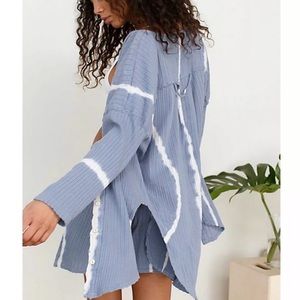 Free People Little Dream Blue Tie Dye Sleep Lounge Cozy Top & Shorts Set